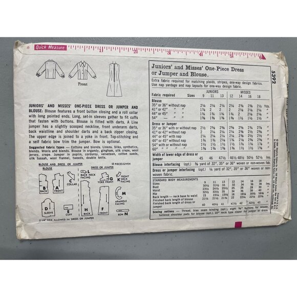 Simplicity 5392 1960s Sewing Pattern Size 12 Juniors  Dress Jumper Blouse CUT - Picture 3 of 7